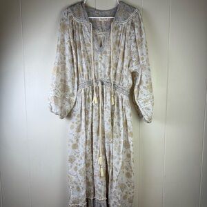 Valiente‎ metallic striped tassel eyelet details cotton maxi dress